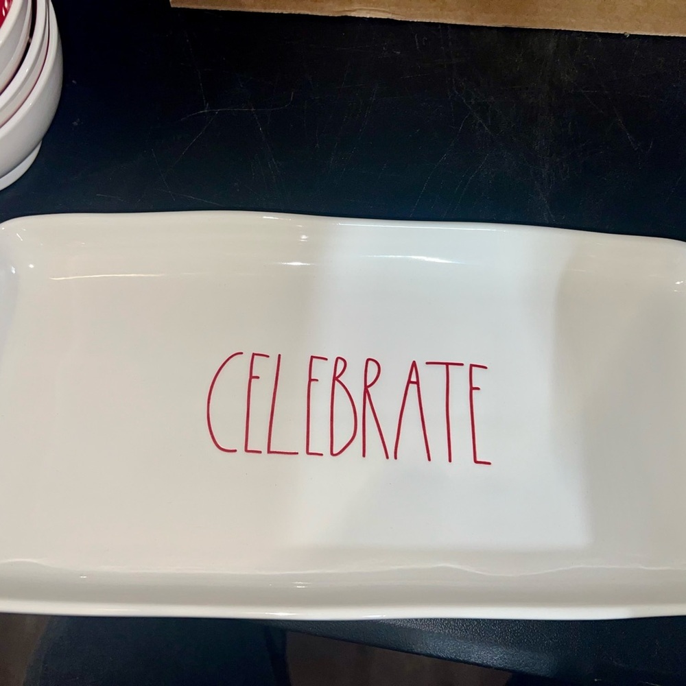 Rae Dunn White and Red Celebrate Tray